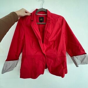 Elegant Red Women's Blazer with Striped Cuffs